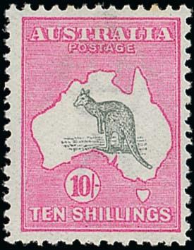 AUSTRALIAThe Kangaroo IssuesFirst Watermark10/- grey and pink, centred a little to right, fresh