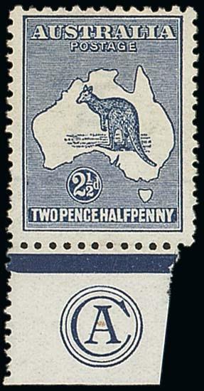 AUSTRALIAThe Kangaroo IssuesFirst Watermark2½d. indigo Plate 2 "CA" monogram single, fine lightly