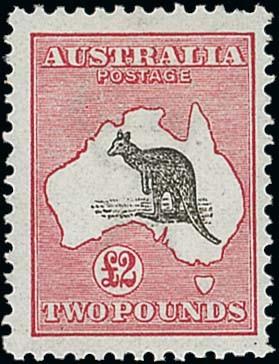 AUSTRALIAThe Kangaroo IssuesFirst Watermark£2 black and rose, centred to right, one shortish perf at