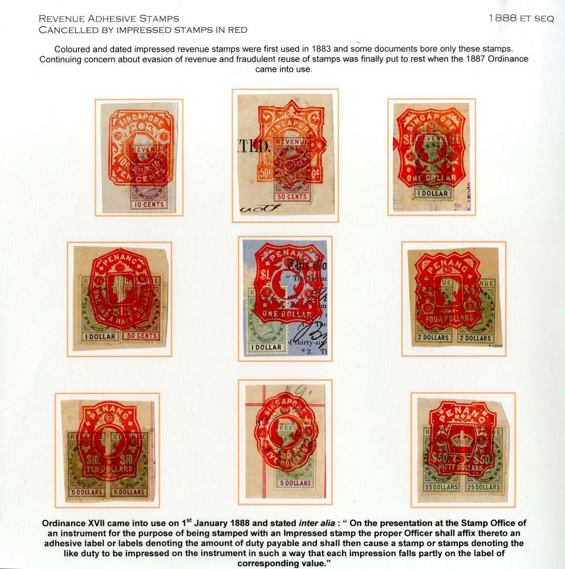 RevenueAdhesive Stamps1888-93 Issue10c., 50c., 50c.+$1, $1 (2), $2 pair, $5 single, $5 pair and $