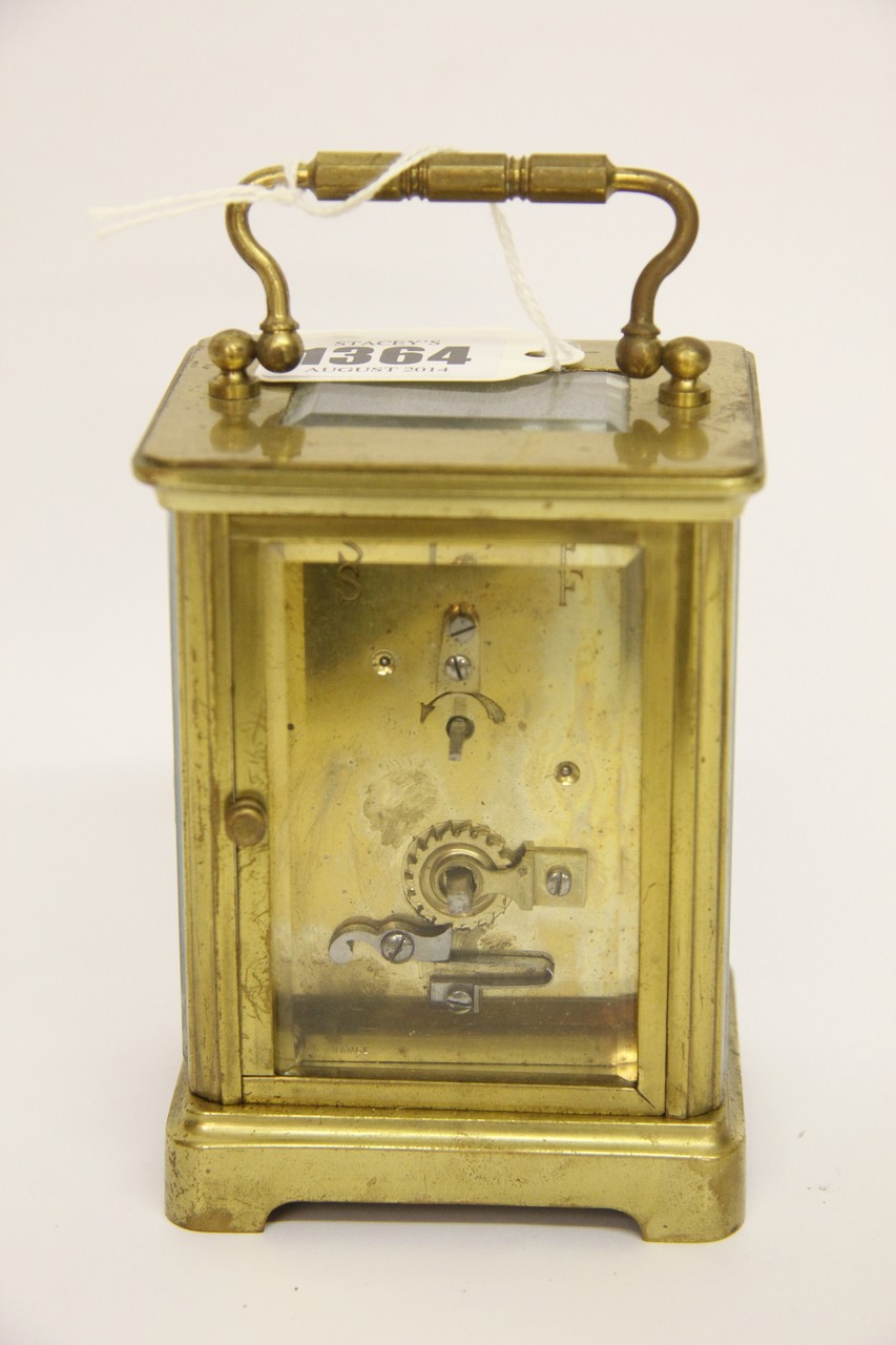 A brass carriage clock with enameled dial - Image 3 of 3