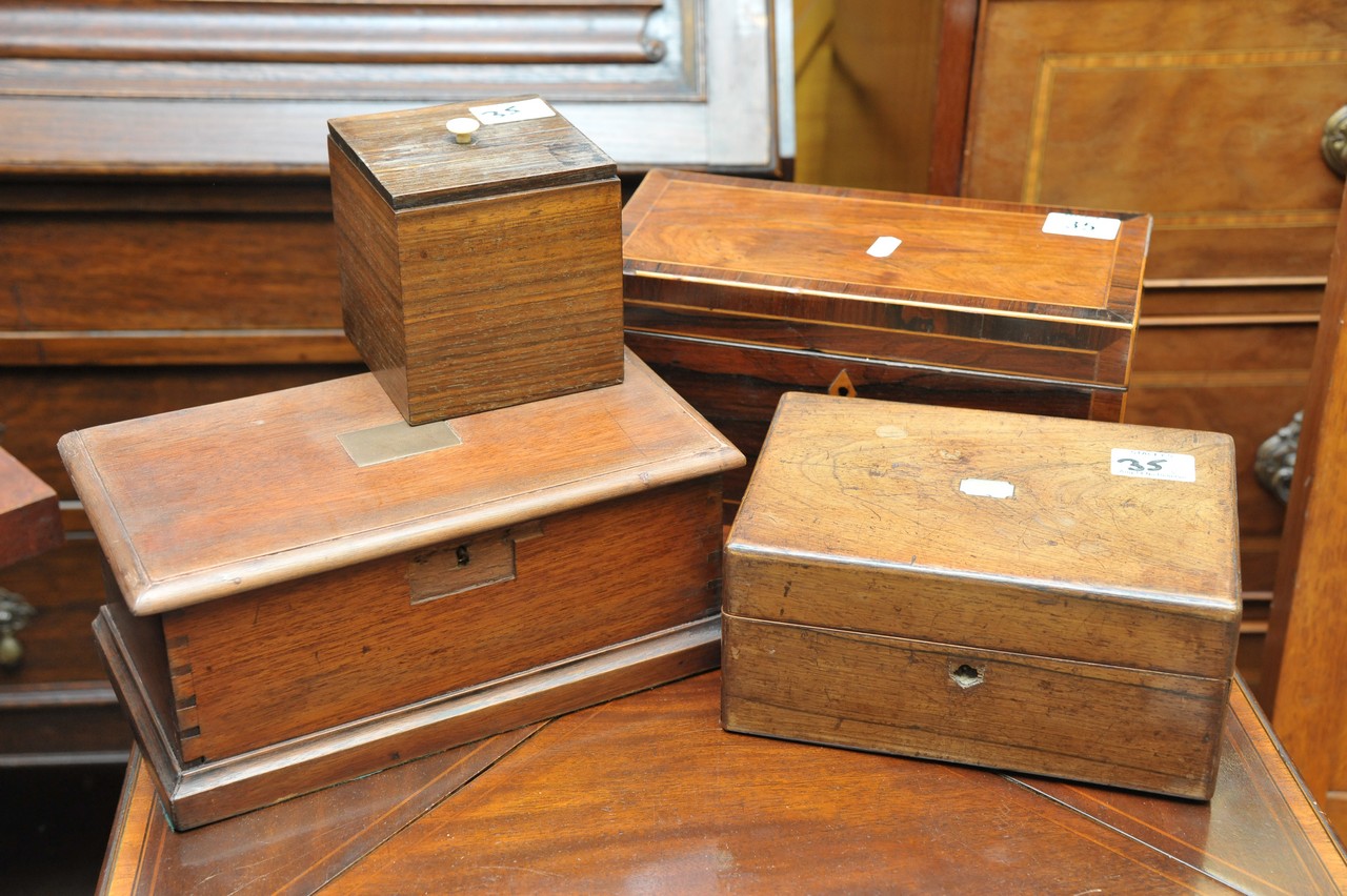 A collection of various wooden boxes