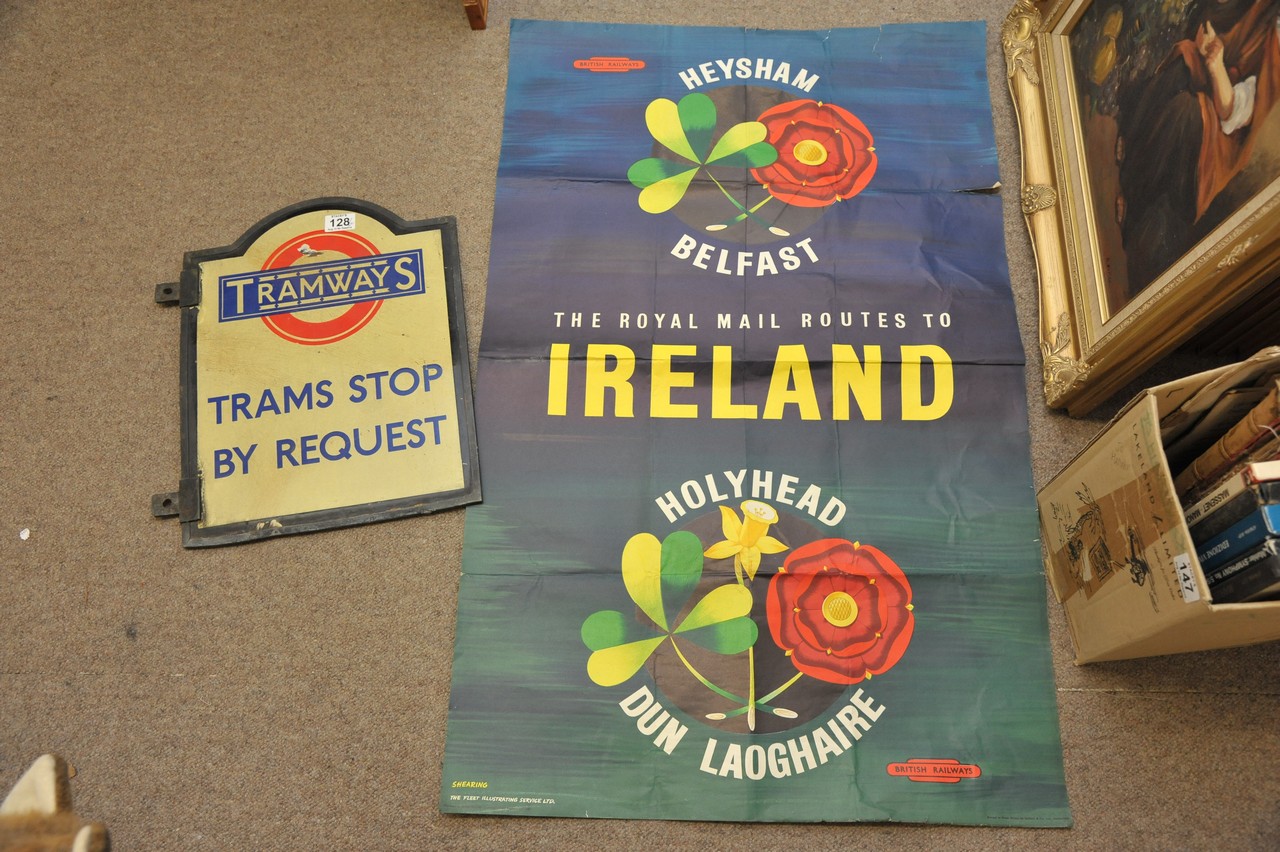 An old metal tramway sign and British rail poster