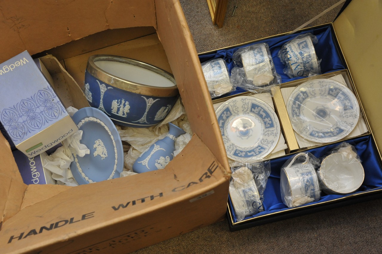 A cased Coalport coffee set and a collection of boxed Wedgwood items