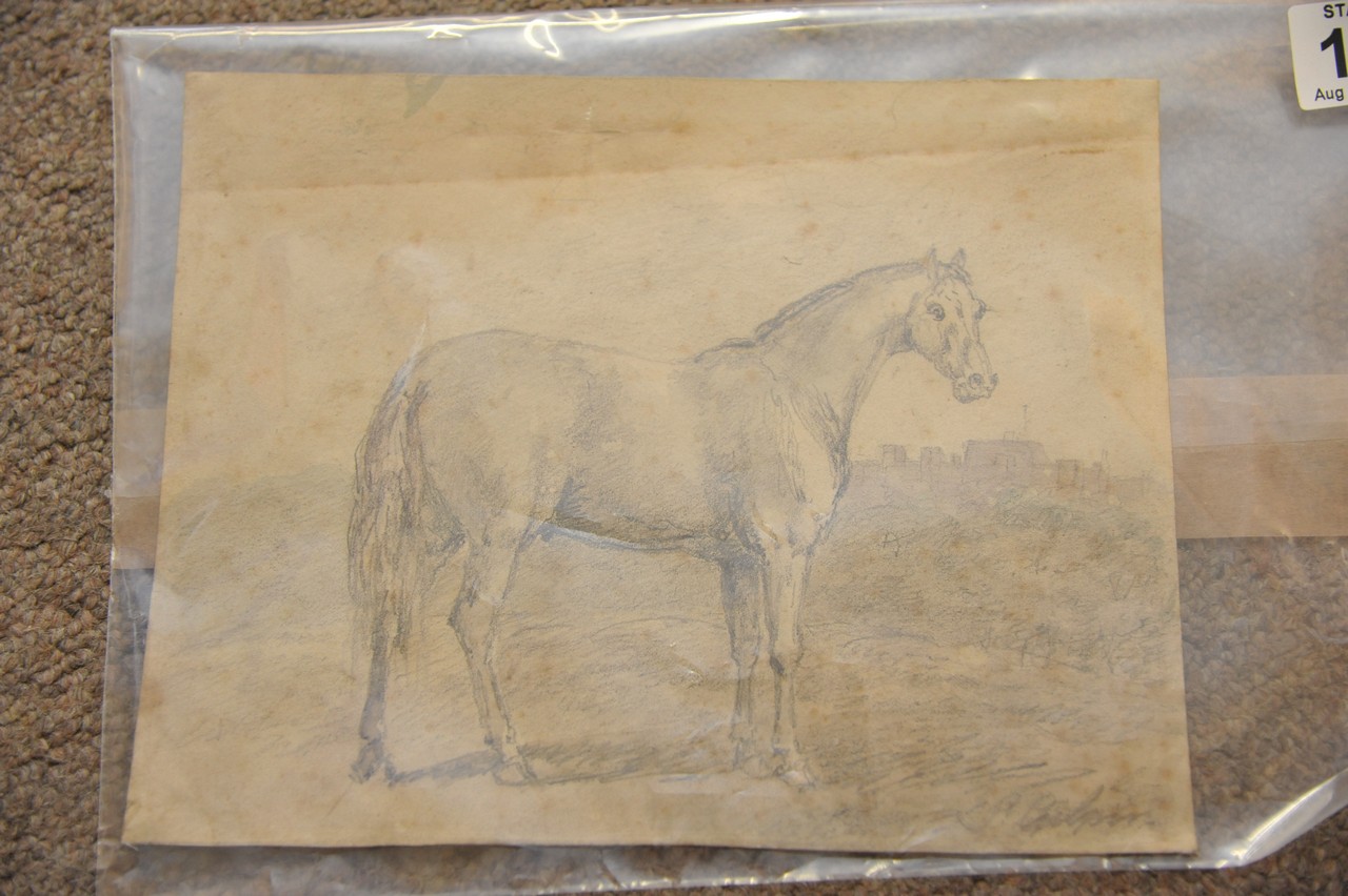 A small unframed pencil sketch of a horse signed 'Gilpin'
