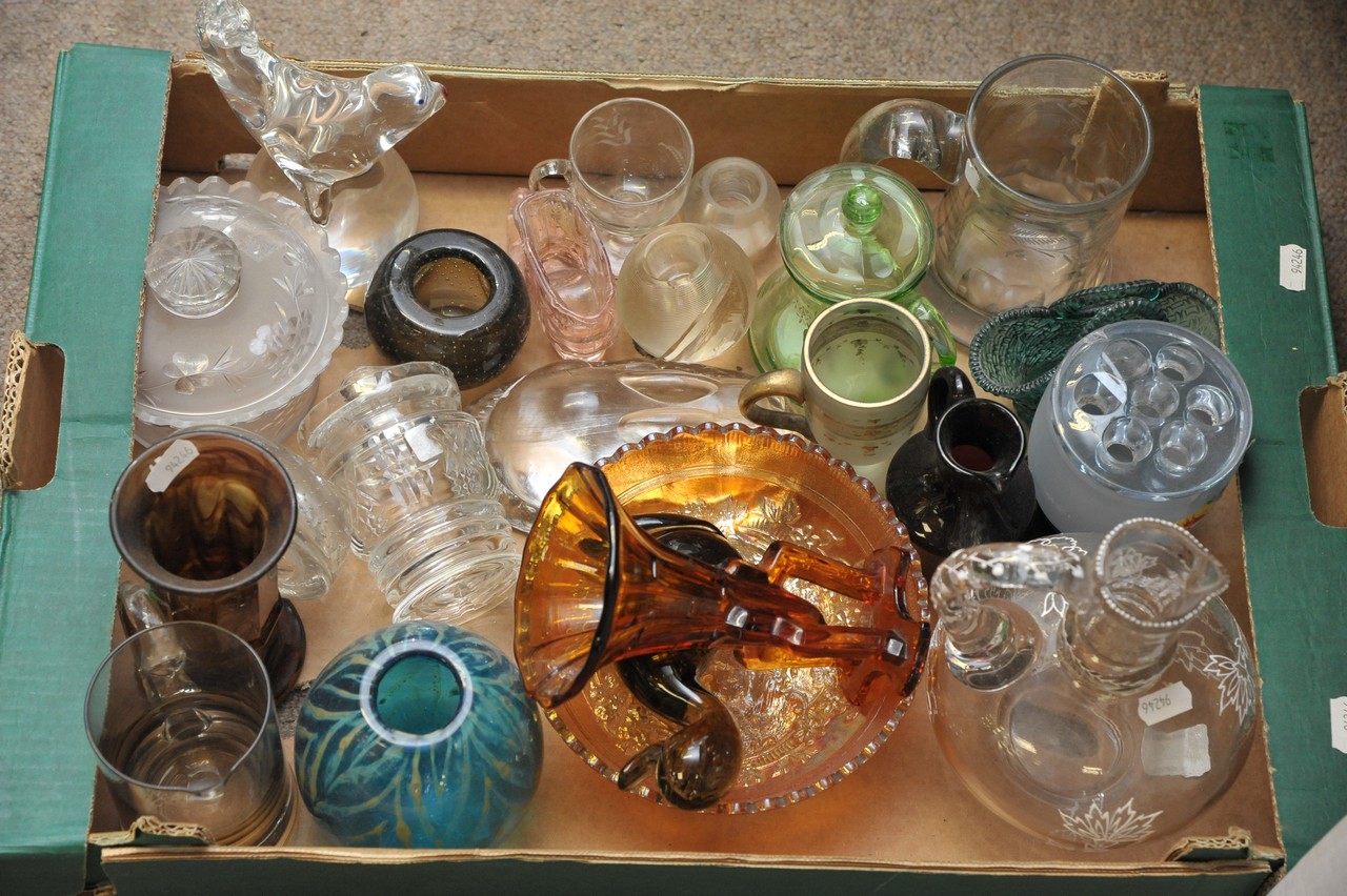 A box of various art glass