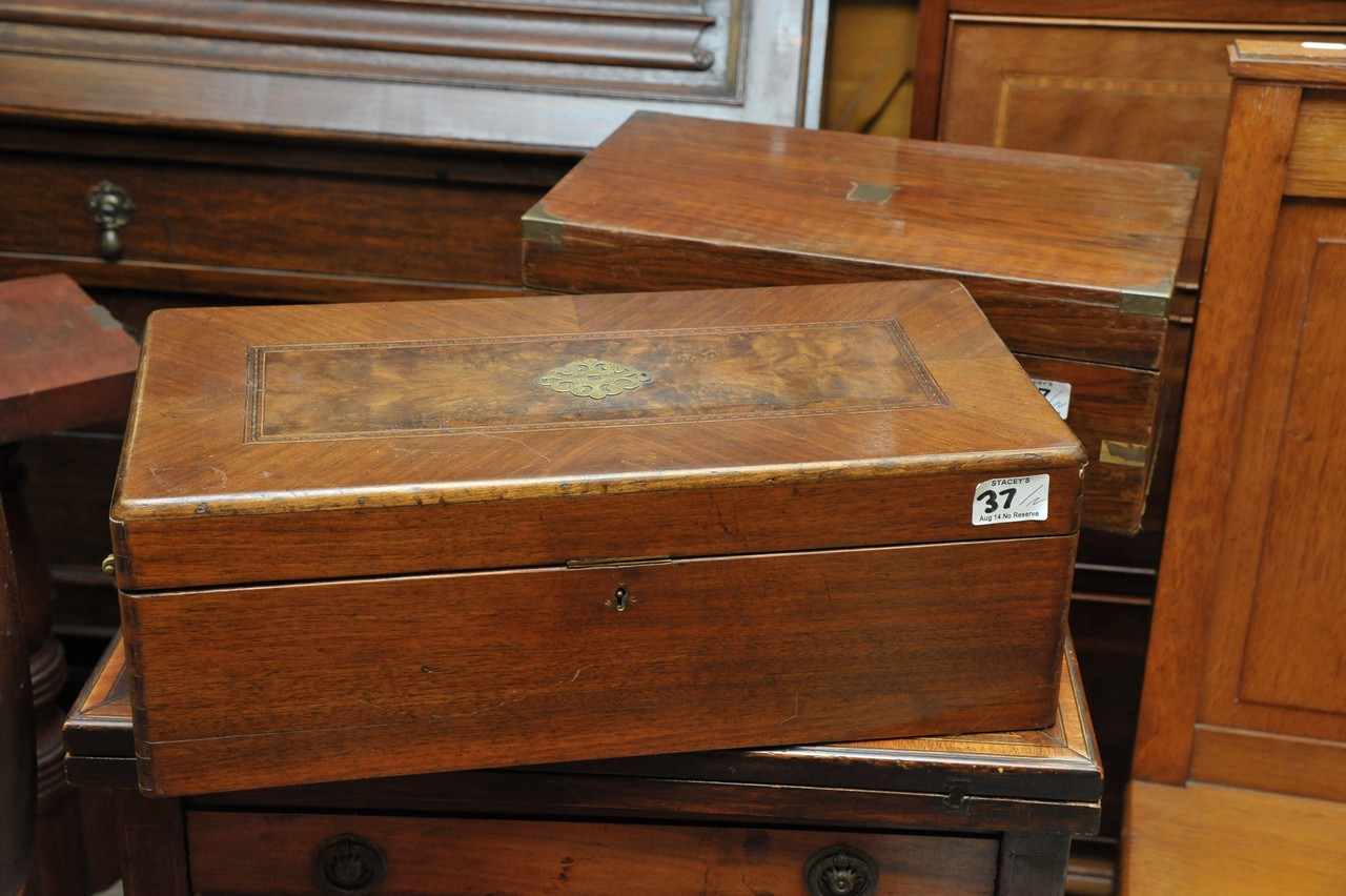 A brass bound writing slope and one other box