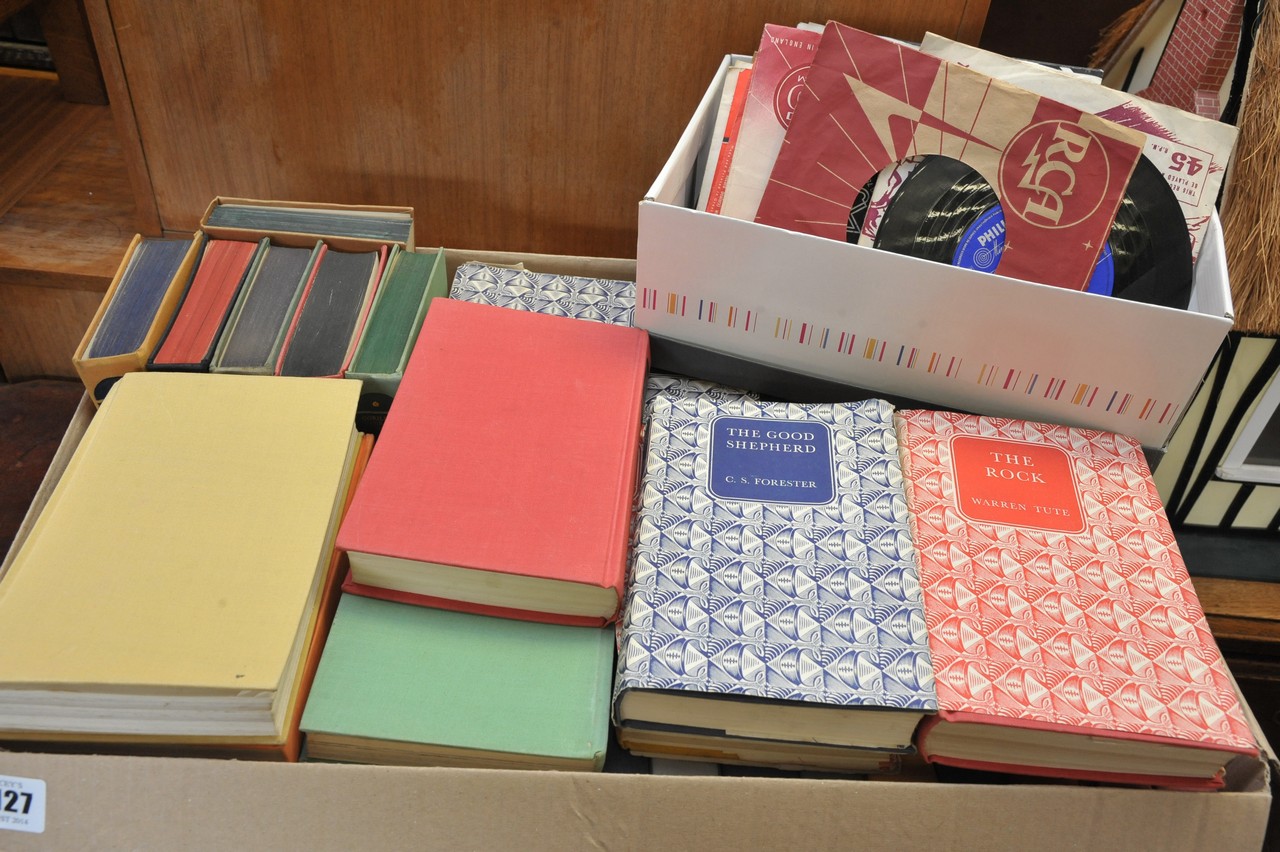 A box containing various books and records
