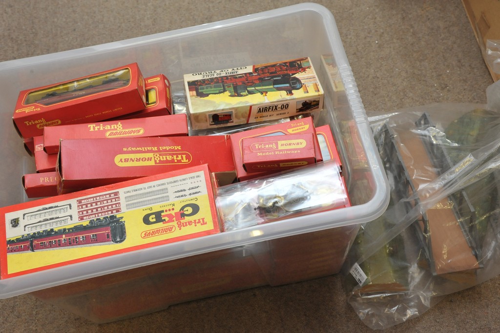 A large collection of boxed Hornby "00" gauge model railway items including locomotives, carriages