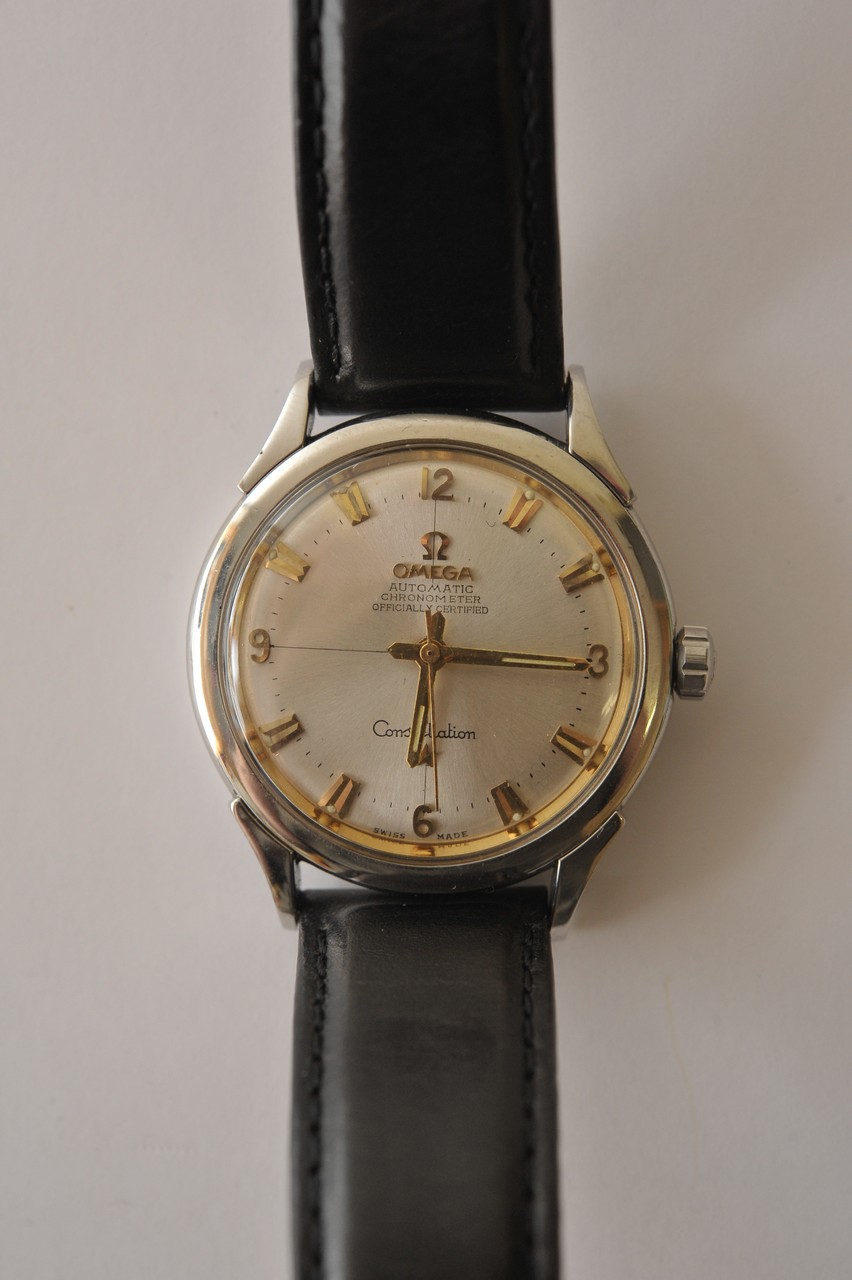 A gents Omega Constellation Automatic wristwatch having leather strap in refurbished condition