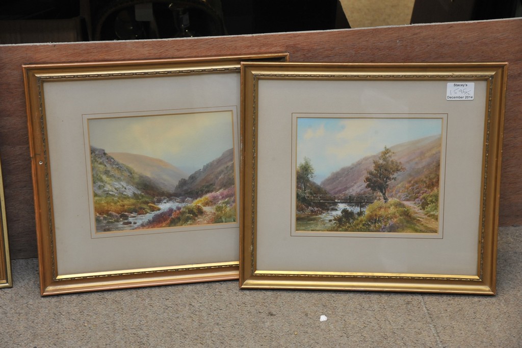 A pair of original framed watercolour landscapes of Exmoor by W. Mitchell, both signed and titled to