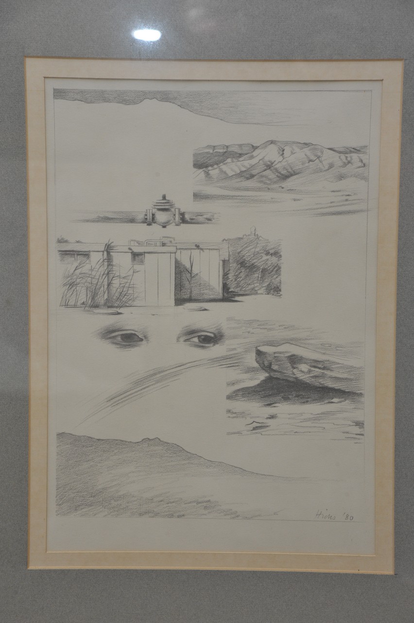 An original framed Phillip Hicks pencil drawing entitled 'Study for the Living Wilderness' ,