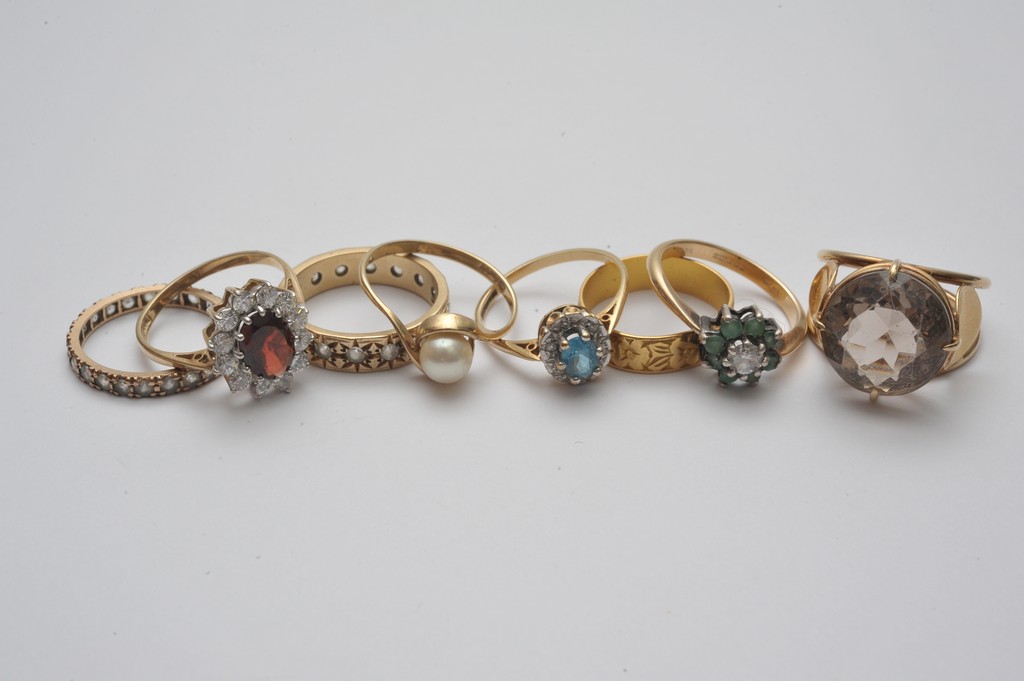 A collection of eight various gold rings