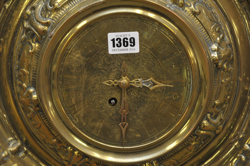 A brass Lenzkirch wall clock set in very large scrolled surround - Image 2 of 2