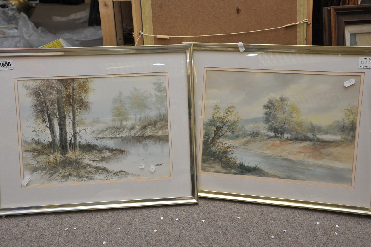 Two original framed watercolours of river scenes, one indistinctly signed