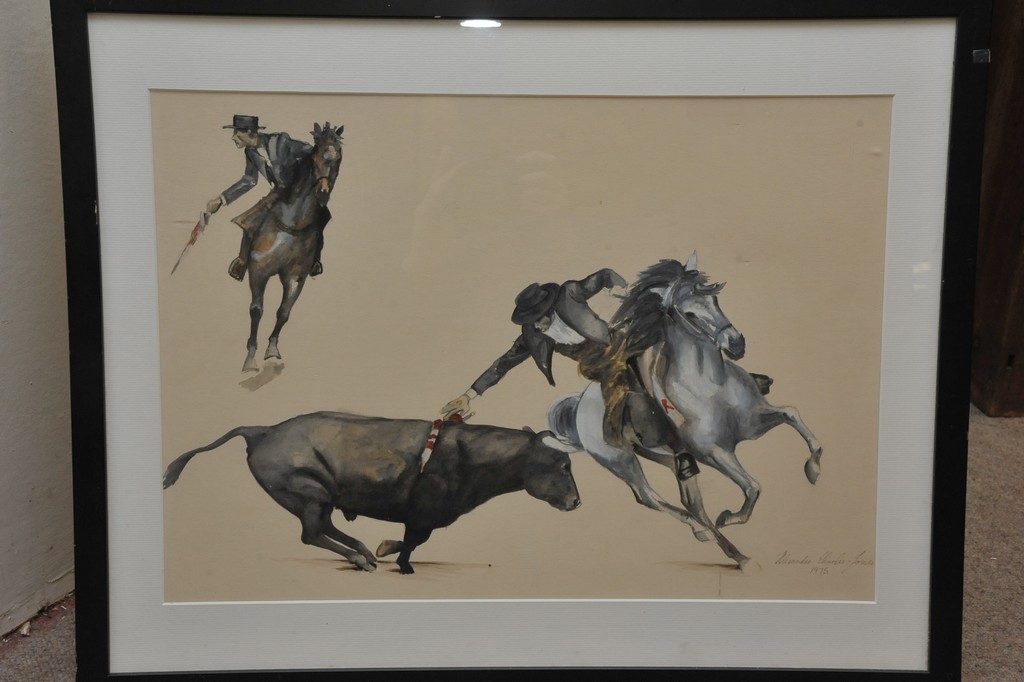 Alexander Charles-Jones (b.1959) A framed watercolour of a Matador on horseback of sequential