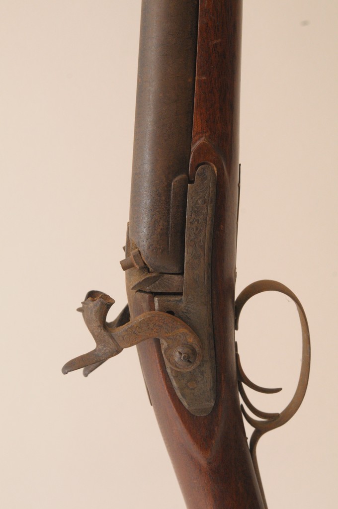 A 19th century muzzle loading side by side percussion cap shotgun having Damascus twist barrels - Image 2 of 2