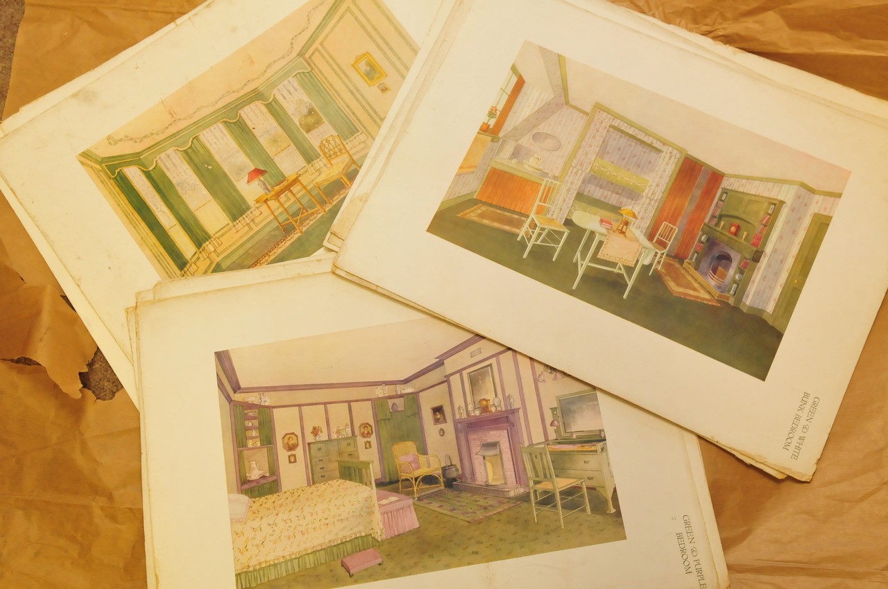 A collection of 1930's illustration plates showing various interiors, some published by Caxton