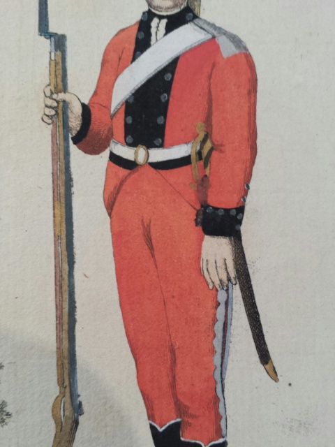 Hand coloured engraving of a Russian soldier, J Geisler . On paper laid to card. Condition: as - Image 5 of 5
