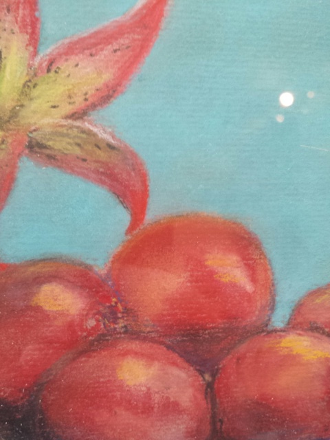 Scottish school, still life with Pomegranates by Stella Grover. Pastel of fruit and flowers in - Image 4 of 7