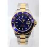 Rolex Submariner. Model 16613. Year 1998. Blue on Blue in Stainless Steel and 18ct Gold. 40mm