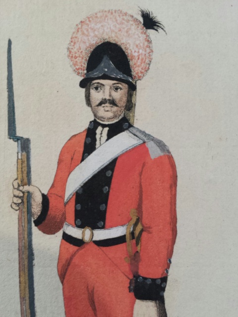 Hand coloured engraving of a Russian soldier, J Geisler . On paper laid to card. Condition: as - Image 3 of 5