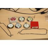 4 Smiths Pocket Watches, 2 with Original Box and one with travel case. One Stop Watch. 3 Pocket