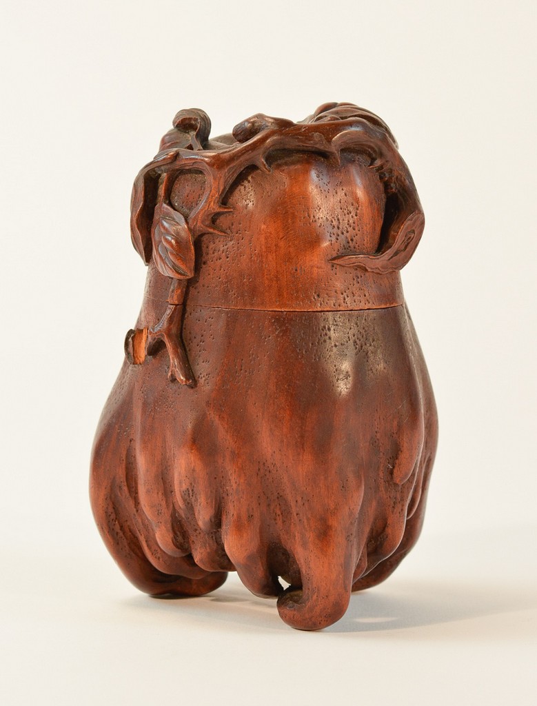 Chinese Qing Period Carved Wood Buddha Hand Fruit 18/19th cen, covered box, measures 4.9"w 6.5"