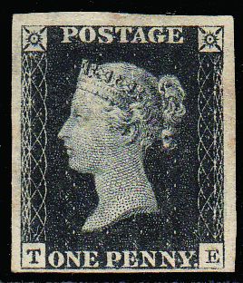 1840 1d PLATE 1 1840 1d black plate 1b: TE with four good to massive margins, lovely impression,
