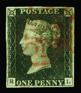 1840 1d PLATE 1 1840 1d black plate 1b: RL four good even margins, fine used by MC in red(SG 2)
