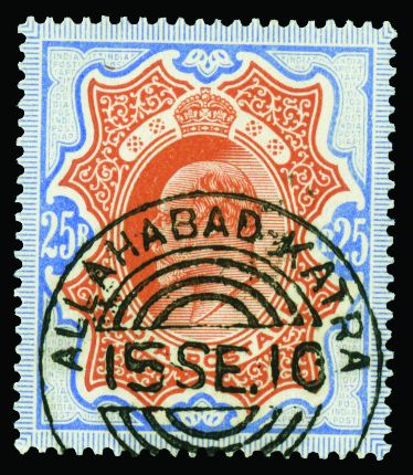 INDIA 1902-11 25r brownish orange and blue (SG 147), fine telegraphically used by neat large