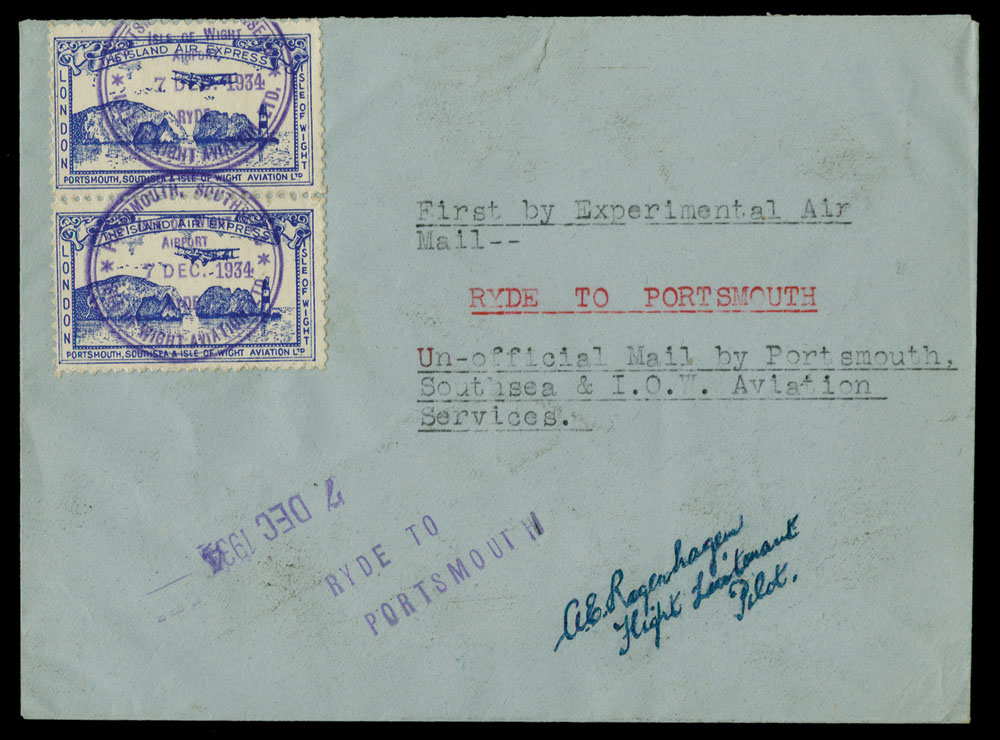 Great Britain: 1934 August 2 Portsmouth Southsea and Isle of Wight Aviation Ltd, two envelopes