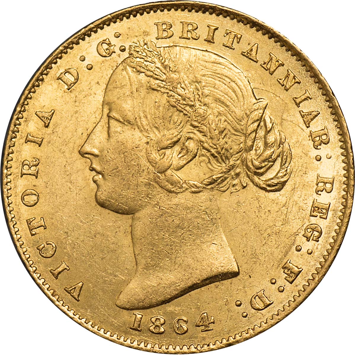 G  Australia, Victoria, sovereign, 1864, Sydney mint, laur. head l., rev. AUSTRALIA within wreath,