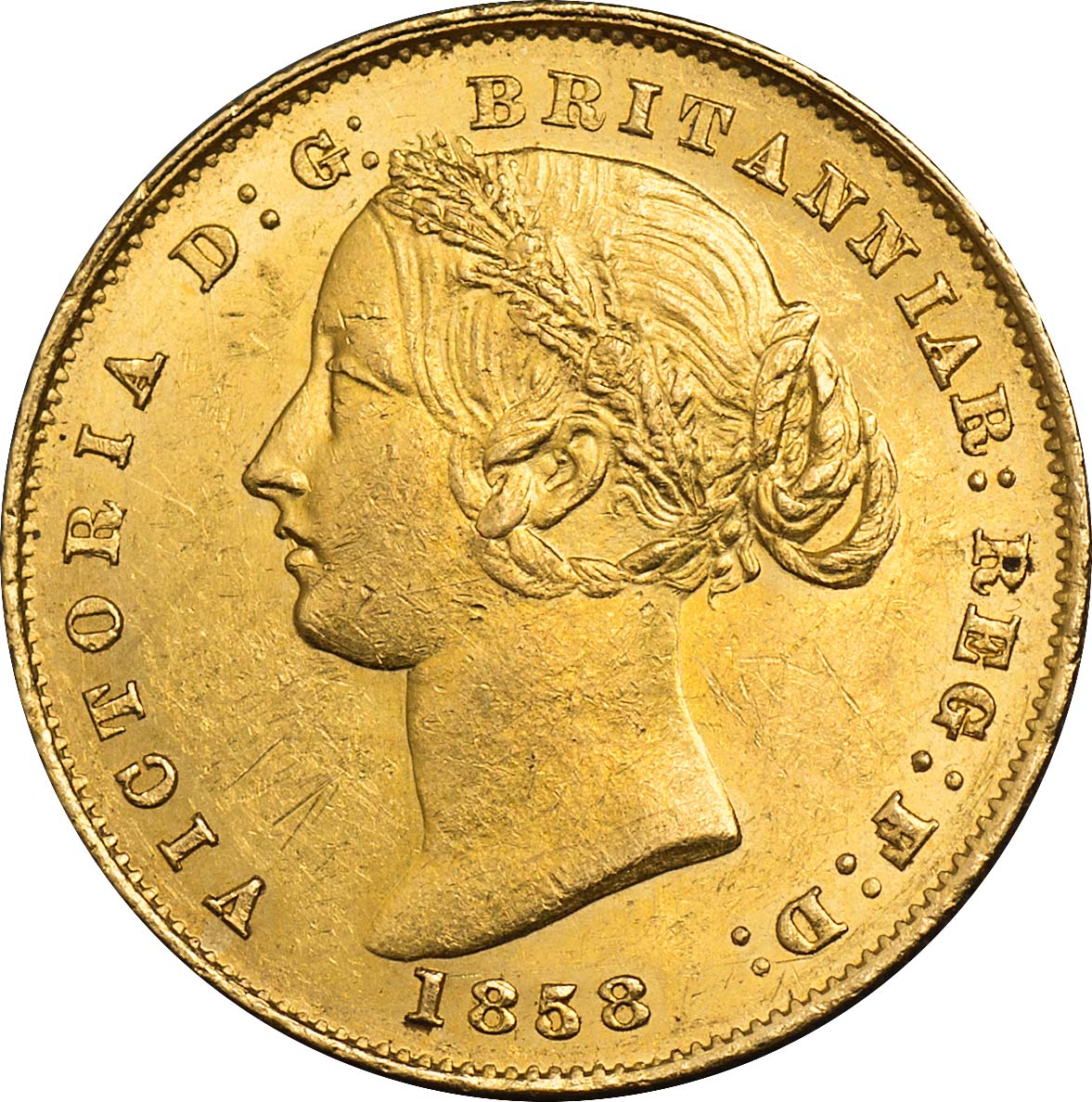 G  Australia, Victoria, sovereign, 1858, Sydney mint, laur. head l., rev. AUSTRALIA within wreath,