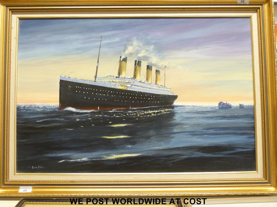 Ian Fox oil on canvas of the Titanic, in a gilt frame, (49 x 74cm)