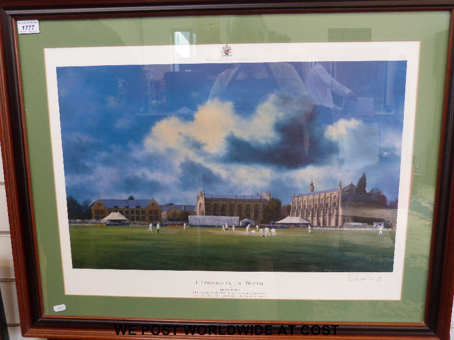 A Jack Russell print "Cheltenham Cricket Festival" (143/500) signed by artist, 46 x 64cm