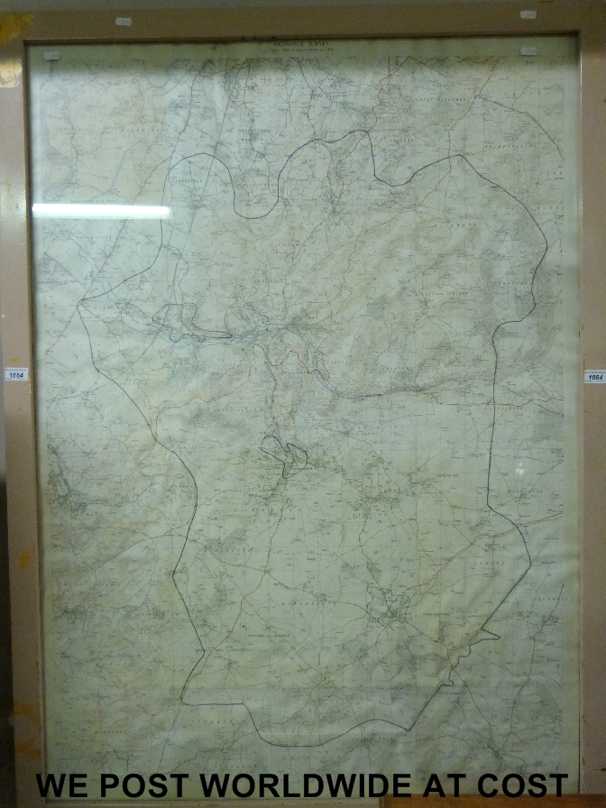 A framed 1960s postal history map of the Stroud area 124x89cm