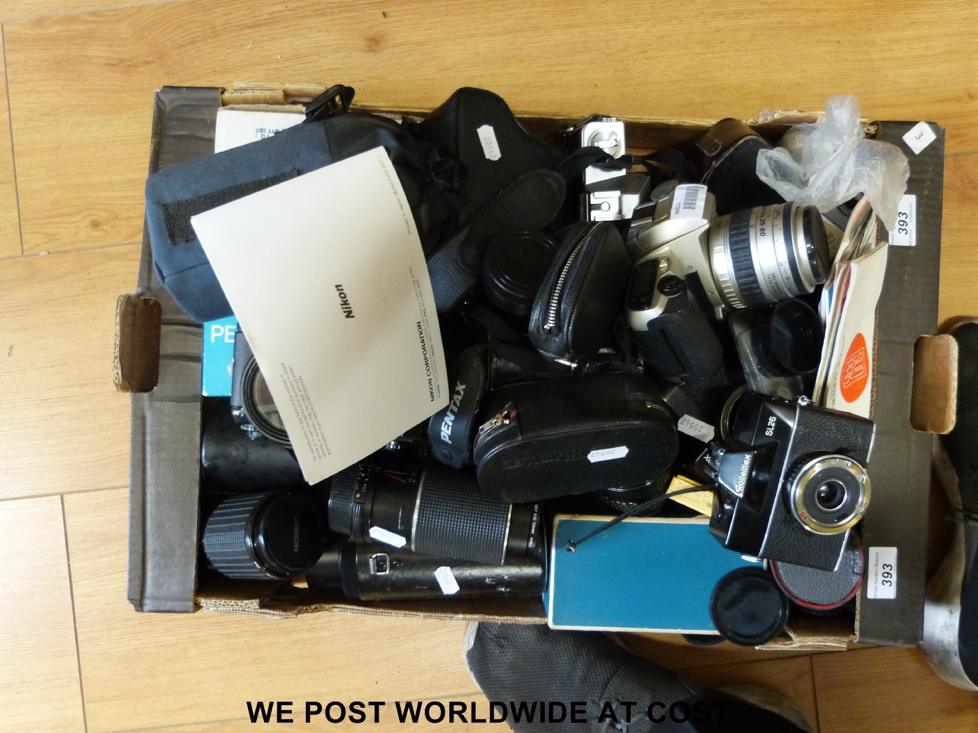 A large quantity of SLR cameras, lenses etc, including Rolleiflex, Praktica, Yashica, Nikon etc