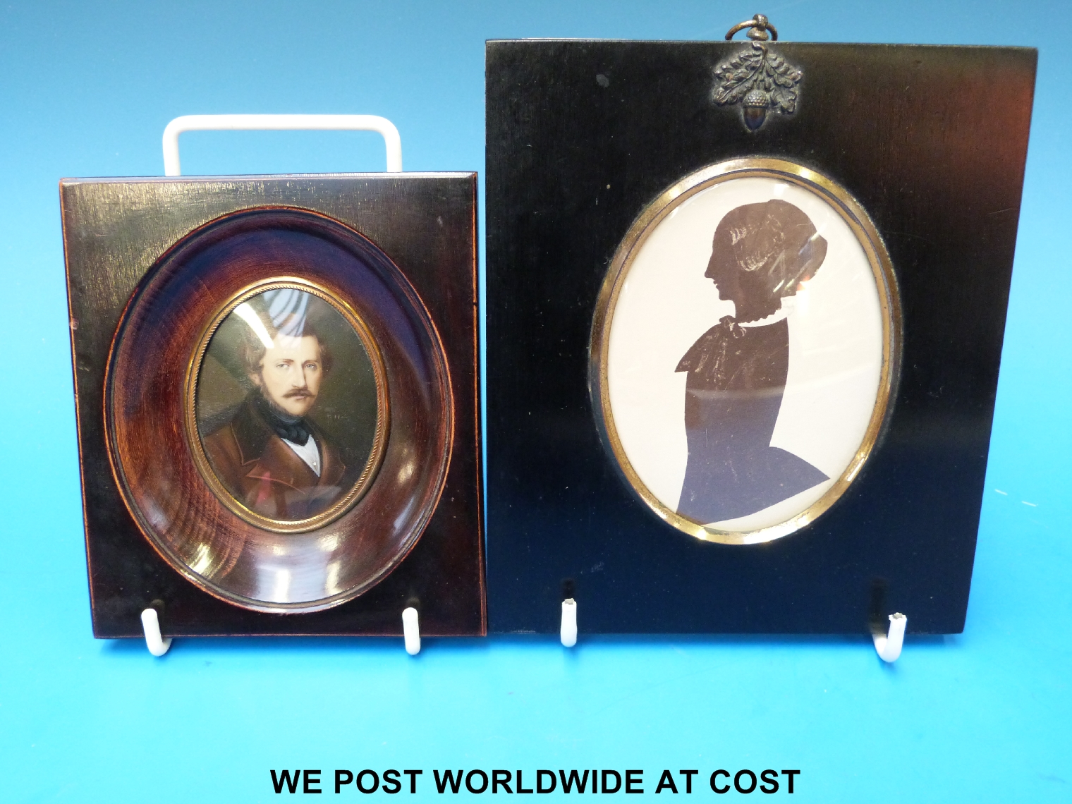 A portrait miniature of a gentleman and a framed silhouette print