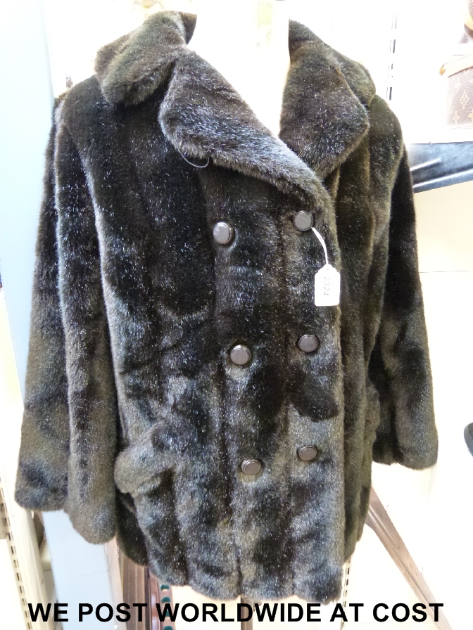 A Jontique of London simulated fur coat with Harrods retailers label to the inside.