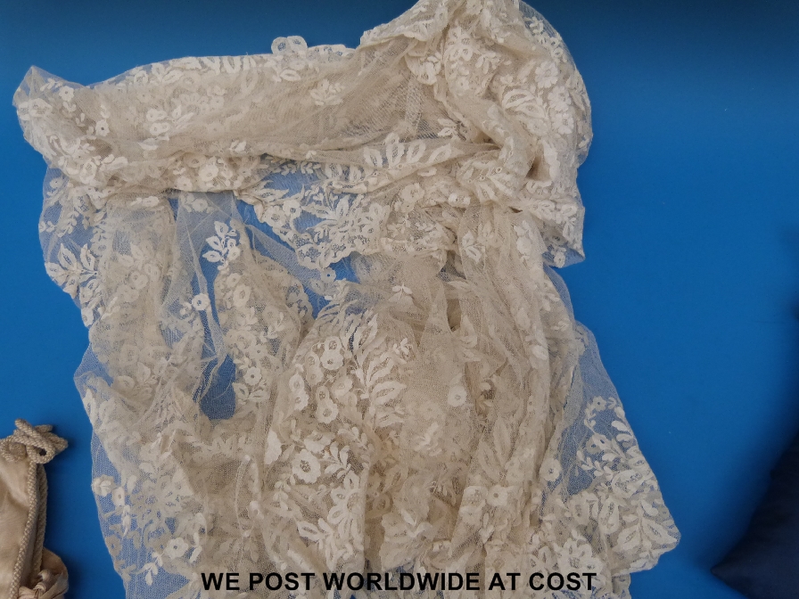 A 19thC lace veil and shawl