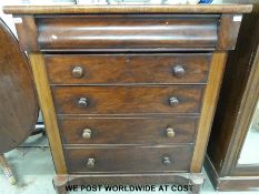 A 19thC mahogany chest of five drawers with secret drawer above, width 116 x depth 55 x 131 cm.