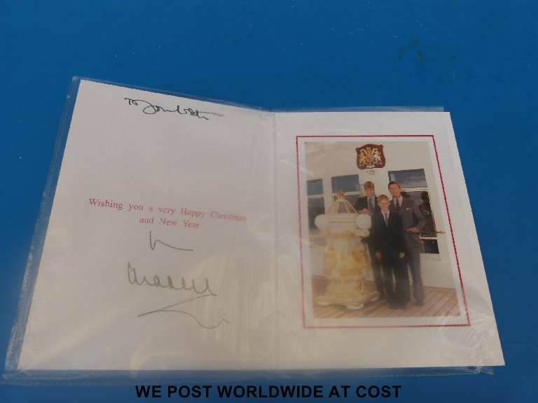 A hand signed Christmas card sent by Prince Charles in 1997 (the card was sent a year after Princess
