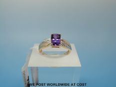 9ct gold amethyst and diamond ring, size M