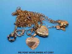 A collection of 9ct gold/yellow metal chains and pendants, 14.7 g.