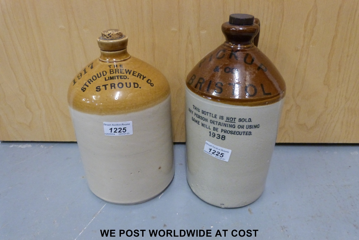A 1917 Stroud Brewery stoneware flagon and a similar Pickup Bristol 1938 example
