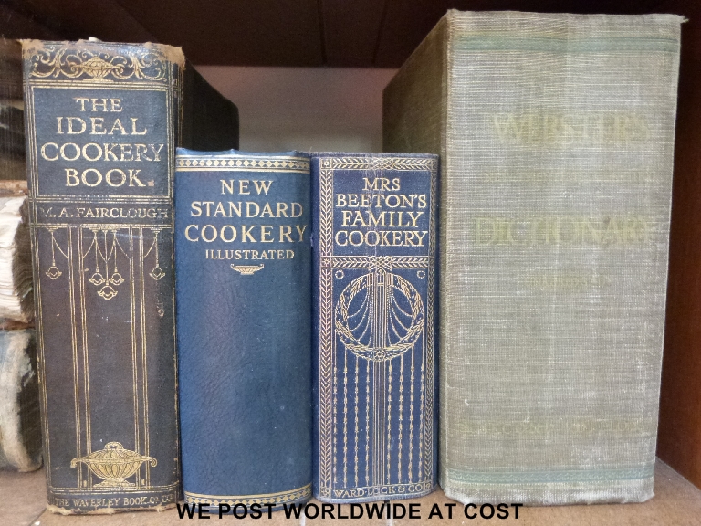 Three vintage cookery books including Mrs Beeton's family cookery together with Webster's