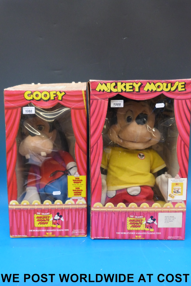 Two vintage talking Mickey Mouse show toys "Mickey Mouse" and "Goofy" both in original boxes.
