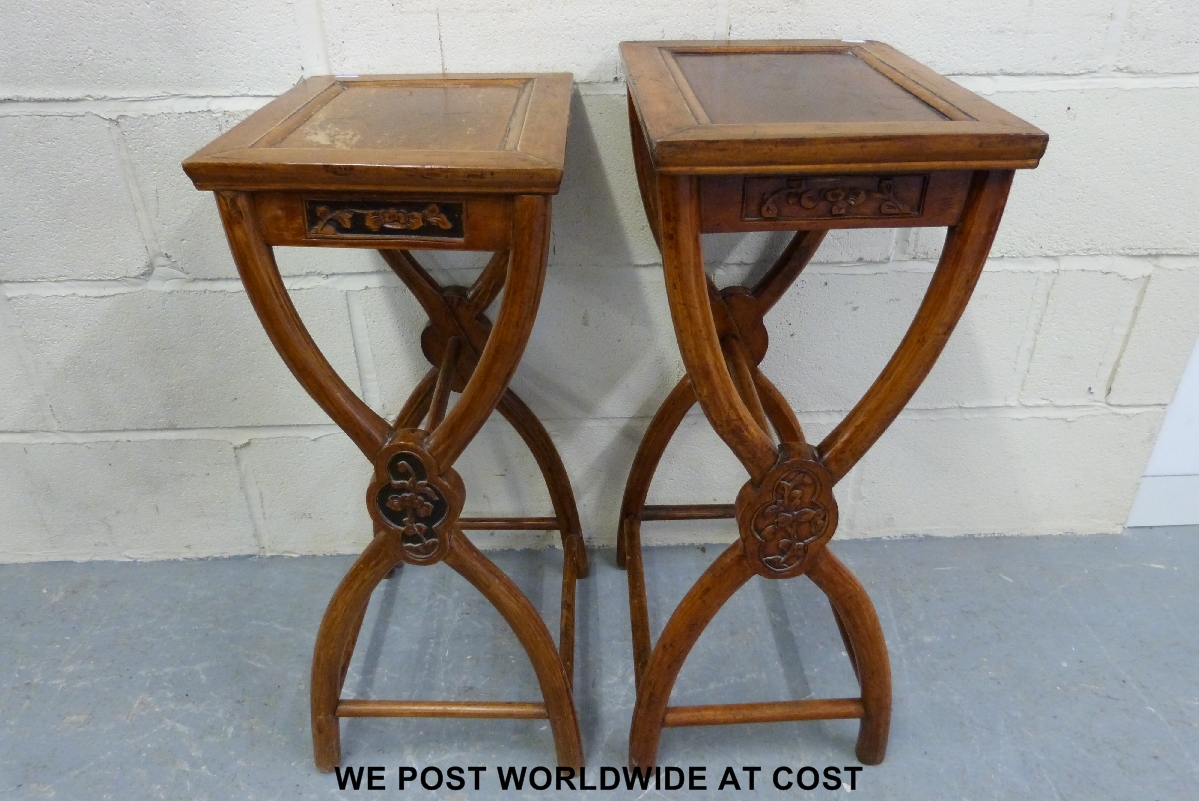 A pair of Oriental style bamboo-effect side tables