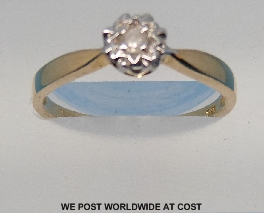 9ct gold single diamond ring, 1.6 g, size M.